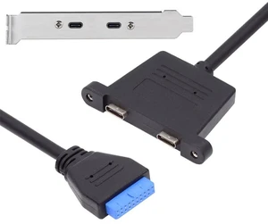 AJMRTC USB3.0 Motherboard 19/20Pin Header to Dual USB-C Type-C Female PCI-E Back Panel 5Gbps Expansion Cable, Internal Rear Panel Port Extender for Desktop PC Chassis Upgrade AJMRTC USB3.0 Motherboard 19/20Pin Header to Dual USB-C Type-C Female PCI-E Back Panel 5Gbps Expansion Cable, Internal Rear Panel Port Extender for Desktop PC Chassis Upgrade