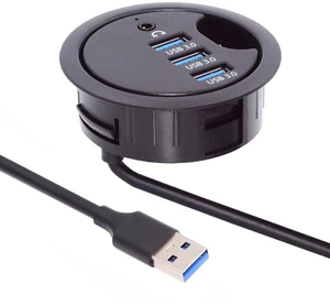 AJMRTC 3-Port USB3.0 Hub with Sound Card Desk Grommet Dock Station, 60mm Desktop Cable Hole Mount Splitter, USB3.0 Data Port + 3.5mm Headphone Mic Audio Interface for Desktop PC Office Workstation AJMRTC 3-Port USB3.0 Hub with Sound Card Desk Grommet Dock Station, 60mm Desktop Cable Hole Mount Splitter, USB3.0 Data Port + 3.5mm Headphone Mic Audio Interface for Desktop PC Office Workstation