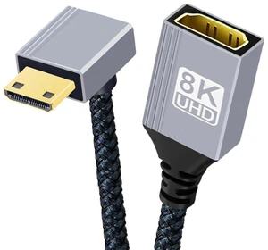 AJMRTC 8K HDMI 2.1 Cable, Mini HDMI to HDMI 90 Degree Down Angled Braided Cord, 8K@60Hz 4K@120Hz 48Gbps Ultra High Speed Gold Plated Connector 0.55FT/17CM for Camera, Camcorder, Tablet, Graphics Card AJMRTC 8K HDMI 2.1 Cable, Mini HDMI to HDMI 90 Degree Down Angled Braided Cord, 8K@60Hz 4K@120Hz 48Gbps Ultra High Speed Gold Plated Connector 0.55FT/17CM for Camera, Camcorder, Tablet, Graphics Card