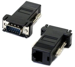 AJMRTC 2 Pack RJ45 to VGA Adapter, VGA 15Pin Male to RJ45 Cat5 Cat6 Female Ethernet Extender Converter, VGA Over Cat5e Cat6 Cable Video Transmitter Receiver Kit for Monitor, Projector, Display Signal AJMRTC 2 Pack RJ45 to VGA Adapter, VGA 15Pin Male to RJ45 Cat5 Cat6 Female Ethernet Extender Converter, VGA Over Cat5e Cat6 Cable Video Transmitter Receiver Kit for Monitor, Projector, Display Signal