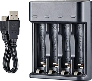 AJMRTC 4 Slot USB AA AAA NiMH Battery Charger, Universal USB Powered Smart Charging Station for Rechargeable AA AAA Ni-MH Batteries, Independent Slot Charging for Home Daily Use AJMRTC 4 Slot USB AA AAA NiMH Battery Charger, Universal USB Powered Smart Charging Station for Rechargeable AA AAA Ni-MH Batteries, Independent Slot Charging for Home Daily Use