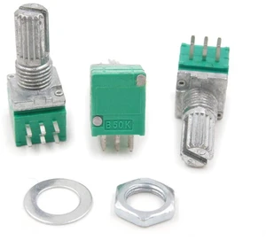 AJMRTC 10Pcs Double-Gang 6Pin B50K Linear Potentiometer, 09 Type Dual Joint Variable Resistor with Lock Nut, B50K Potentiometer for Audio Amplifier Volume Control, Stereo Sound Mixer DIY Electronic