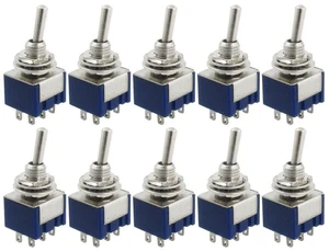 AJMRTC 10Pcs MTS202 DPDT Toggle Switch, 6 Terminal 2 Position ON/ON Rocker Toggle Switch, 6A 125V AC Double Pole Double Throw Switch for DIY Electronic Circuit, Model Car, Power Control Panel Wiring