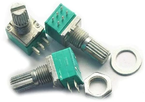 AJMRTC 10Pcs Double-Gang 6Pin B10K Linear Potentiometer, 09 Type Dual Joint Variable Resistor with Nut, B10K Potentiometer for Audio Amplifier Stereo Volume Control, Mixer DIY Electronic Circuit Repai