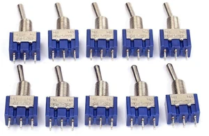 AJMRTC 10Pcs MTS102 Toggle Switch, SPDT 3 Pin 2 Position ON/ON Mini Rocker Toggle Switch, AC125V 6A for Electronic Circuit DIY and Model Control