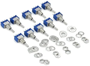 AJMRTC 10Pcs SPDT Toggle Switch, 3 Pin 3 Position ON-OFF-ON Mini Toggle Switch, 6A 125V / 3A 250V for Electronic Circuit DIY, Model and Panel Control