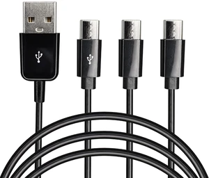 AJMRTC USB A to 3-in-1 Multi Charging Splitter Cable, 4.9ft Universal Multi-Device Charging Cord with Lightning, Type-C, Micro USB Plugs for Phone, Power Bank, Tablet, Portable Gadgets