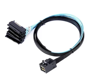AJMRTC Mini SAS HD SFF-8643 to 4 x SFF-8482 Breakout Cable, 50cm, With Integrated 15Pin SATA Power Port, 12Gbps SAS3.0 High Speed 2-in-1 Server Hard Drive Cable for RAID HBA, Backplane, SAS HDD SSD