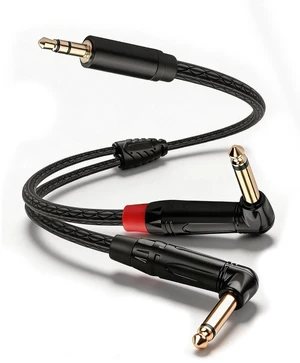 AJMRTC 3.5mm TRS to Dual 6.35mm TS Mono Y Splitter Cable, 1/8" Stereo Male to Two 90 Degree 1/4" Mono TS Plugs, Stereo Breakout Audio Cord for Audio Interface, Mixer, Amplifier, Keyboard AJMRTC 3.5mm TRS to Dual 6.35mm TS Mono Y Splitter Cable, 1/8" Stereo Male to Two 90 Degree 1/4" Mono TS Plugs, Stereo Breakout Audio Cord for Audio Interface, Mixer, Amplifier, Keyboard