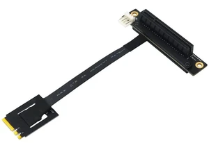 AJMRTC M.2 NGFF Dual Key A-E to PCIe X8 Riser Adapter Cable, 270 Degree Reverse Angle 20CM High Speed FPC Extension Cord with 4Pin FDD 12V Power Connector, Supports M.2 2230 Socket for Mini PC, Embedd