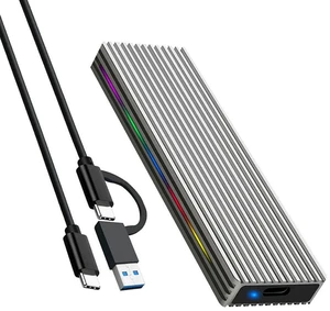 AJMRTC M.2 M Key SSD Enclosure, USB3.1 10Gbps NVMe / 5Gbps NGFF SATA Portable External Case, Aluminum Alloy Silver, RGB Light, with USB-C to C & USB-C to A Cable AJMRTC M.2 M Key SSD Enclosure, USB3.1 10Gbps NVMe / 5Gbps NGFF SATA Portable External Case, Aluminum Alloy Silver, RGB Light, with USB-C to C & USB-C to A Cable