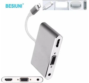 AJMRTC Lightning to HDMI VGA Audio Adapter, 2-in-1 Digital AV Converter with USB Power Cable, Screen Mirroring for iPhone iPad, Support 1080P Output to TV Monitor Projector AJMRTC Lightning to HDMI VGA Audio Adapter, 2-in-1 Digital AV Converter with USB Power Cable, Screen Mirroring for iPhone iPad, Support 1080P Output to TV Monitor Projector