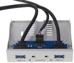 AJMRTC 3.5 Inch Floppy Bay Front Panel Hub, 2-Port USB3.0 5Gbps, HD Audio Earphone & Mic Connector, 19Pin Header Cable, Silver White Bracket for Desktop PC AJMRTC 3.5 Inch Floppy Bay Front Panel Hub, 2-Port USB3.0 5Gbps, HD Audio Earphone & Mic Connector, 19Pin Header Cable, Silver White Bracket for Desktop PC