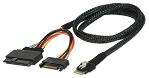 AJMRTC Slimline SAS SFF-8654 4I 38Pin to U.2 SFF-8639 Server Cable, With SATA 15Pin Male Power Connector, High Speed NVMe SSD Data Wire for RAID Backplane Storage, 80cm Length