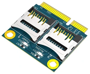 AJMRTC Mini PCI-E to Dual Micro SD TF Card Reader Adapter, With Adjustable Metal Extender Bracket, Supports Half-Size & Full-Size Mini PCI-E Installation AJMRTC Mini PCI-E to Dual Micro SD TF Card Reader Adapter, With Adjustable Metal Extender Bracket, Supports Half-Size & Full-Size Mini PCI-E Installation