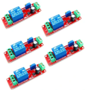 AJMRTC 5Pcs NE555 DC 12V Adjustable Delay Timer Relay Switch Module, 0-10 Second Monostable Time Delay Board with LED Indicator for Car, Automation, DIY Electronic Circuit Control
