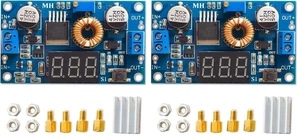 AJMRTC XL4015 DC-DC Adjustable Step Down Buck Converter Module, Max 5A 75W with LED Digital Voltmeter Display, Voltage Regulator Power Supply Board with Free Heat Sink for Raspberry Pi, DIY Electronic