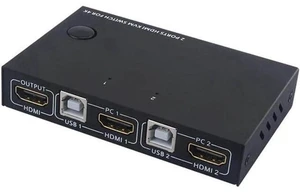 AJMRTC AM-KM201 2 Port HDMI KVM Switch, 4K@30Hz 2 In 1 Out KVM Switcher, Share One Monitor, Keyboard, Mouse and USB Peripherals for 2 Computers