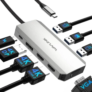 Laptop Docking Station, Quad Monitors, Dual HDMI, DisplayPort, VGA | Single 4K@144Hz, 100W PD in,3×USB-A for wireless devices, Compatible with Dell/HP/Lenovo, Windows Only Laptop Docking Station, Quad Monitors, Dual HDMI, DisplayPort, VGA | Single 4K@144Hz, 100W PD in,3×USB-A for wireless devices, Compatible with Dell/HP/Lenovo, Windows Only
