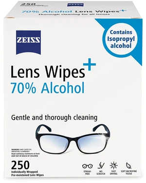 Pre-Moistened Lens Cleaning Wipes with 70% Alcohol, 250 Count | Disposable, Single Use Lens Wipes for Eyeglasses, Safe for Prescription Lenses and Anti-Reflective Coatings Pre-Moistened Lens Cleaning Wipes with 70% Alcohol, 250 Count | Disposable, Single Use Lens Wipes for Eyeglasses, Safe for Prescription Lenses and Anti-Reflective Coatings