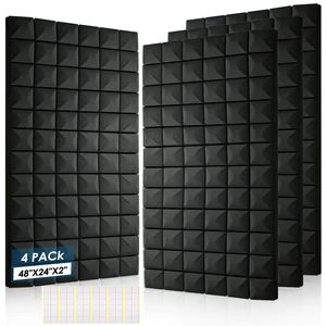 4 Pack Acoustic Foam Panels, 48 x 24 x 2" Sound Proof Foam Panels for Walls | High Density Fire Resistant Soundproof Wall Foam, Noise Cancelling Panels for Recording Studio & Home Office