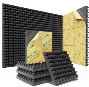12 Pack Sound Proof Foam Panels for Walls Self-Adhesive 12"X12"X2" | Pyramid Acoustic Foam Panels of High Density Soundproof Wall Panels Fast Expand Sound Absorption and Decoration (Black)