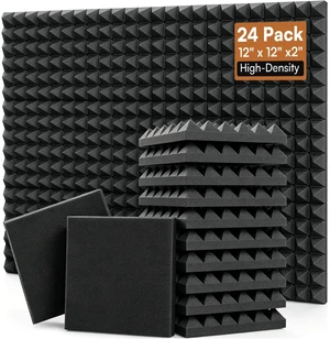 24 Pack 2 Thick Pyramid Acoustic Foam, Sound Proof Foam Panels for Walls | High NRC Echo Control, 24 Sq Ft Coverage, 25kg/m³ High Density Foam, Flame Retardant Certified, Recording 24 Pack 2 Thick Pyramid Acoustic Foam, Sound Proof Foam Panels for Walls | High NRC Echo Control, 24 Sq Ft Coverage, 25kg/m³ High Density Foam, Flame Retardant Certified, Recording