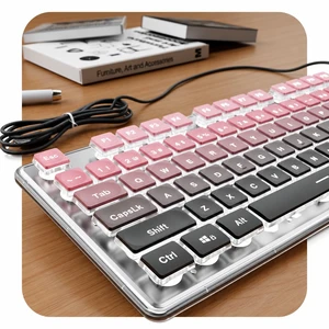 Wired Keyboard with White Backlit, Never Fade, Soft Click, Black Ombré | Pudding Keycaps, Plug & Play, Metal Panel, Tilt Legs, Full-size, Office Cute Desk Setup for Laptop, PC, Windows, EWEADN Wired Keyboard with White Backlit, Never Fade, Soft Click, Black Ombré | Pudding Keycaps, Plug & Play, Metal Panel, Tilt Legs, Full-size, Office Cute Desk Setup for Laptop, PC, Windows, EWEADN