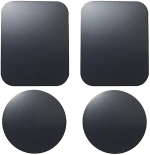 Replacement Metal Plates Set 4 Pack for Magnetic Car Phone Holders, Wall, Air Vent Mounts, Cases, Magnets. Kit of 2 Black Round and 2 Rectangular Iron Discs Without Holes. 3M Adhesive Backing. Replacement Metal Plates Set 4 Pack for Magnetic Car Phone Holders, Wall, Air Vent Mounts, Cases, Magnets. Kit of 2 Black Round and 2 Rectangular Iron Discs Without Holes. 3M Adhesive Backing.
