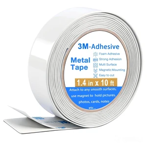 Adhesive Metal Tape for Magnets, (1.4 inch Wide X 10 ft Long) Flexible White Metal Strip Roll, White Ferrous Tape Stick on Wall to Hold Magnetic Products Adhesive Metal Tape for Magnets, (1.4 inch Wide X 10 ft Long) Flexible White Metal Strip Roll, White Ferrous Tape Stick on Wall to Hold Magnetic Products