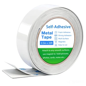 Adhesive Metal Strip for Magnets, (1/2' Wide x 20 ft Long) Flexible Metal Tape Roll, White Ferrous Tape Stick on Wall to Hold Magnetic Products Adhesive Metal Strip for Magnets, (1/2' Wide x 20 ft Long) Flexible Metal Tape Roll, White Ferrous Tape Stick on Wall to Hold Magnetic Products