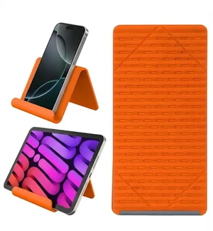 Phone Stand for Desk, Silicone Flexible Phone Holder for All Mobile Devices, Portable Cell Phone Stand for Travel, Home, Car, Airplane, Treadmill, iPad, Tablet, Orange Phone Stand for Desk, Silicone Flexible Phone Holder for All Mobile Devices, Portable Cell Phone Stand for Travel, Home, Car, Airplane, Treadmill, iPad, Tablet, Orange