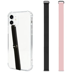 C-Shaped Silicone Clip Finger Phone Grip Strap  Reusable Stretchy Loop Holder for iPhone & Samsung Cases, Black + Pink