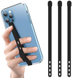 (3 Pack) Finger Phone Grip, Adjustable Silicone Cellphone Strap for Phone Case as Phone Loop Holder for iPhone Case & Samsung Phone, Black