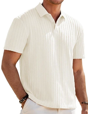 Men's Textured Polo Shirt Short Sleeve, Beige, L | Soft Stretch Fabric, Lightweight, Knit Feel, Short Sleeve Golf Polo, Regular Fit, Casual Summer Vacation Beach Shirt Men's Textured Polo Shirt Short Sleeve, Beige, L | Soft Stretch Fabric, Lightweight, Knit Feel, Short Sleeve Golf Polo, Regular Fit, Casual Summer Vacation Beach Shirt