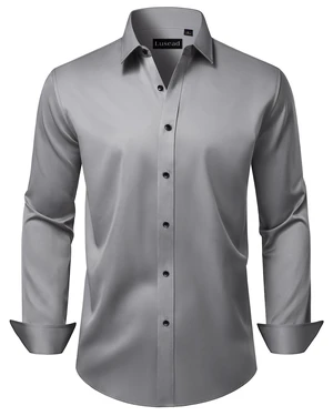 Grey Mens Dress Shirts Wedding Slim Fit Long Sleeve Stretch Wrinkle Free Formal Silver Button Up Shirt Men Grey Mens Dress Shirts Wedding Slim Fit Long Sleeve Stretch Wrinkle Free Formal Silver Button Up Shirt Men