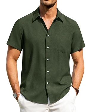 Mens Linen Shirts Short Sleeve Button Down Shirts Wrinkle Free Casual Vacation Beach Summer Tops,Olive Green,L Mens Linen Shirts Short Sleeve Button Down Shirts Wrinkle Free Casual Vacation Beach Summer Tops,Olive Green,L