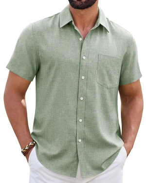 Light Green Mens Linen Shirt Short Sleeve Casual Wrinkle Free Untucked Button Down Shirts Summer Beach Tops L Light Green Mens Linen Shirt Short Sleeve Casual Wrinkle Free Untucked Button Down Shirts Summer Beach Tops L