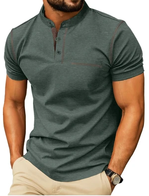 Mens Henley Shirts Short Sleeve Summer Casual Classic Cotton T Shirts Pocket Button Shirt Green Mens Henley Shirts Short Sleeve Summer Casual Classic Cotton T Shirts Pocket Button Shirt Green