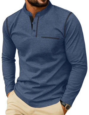 Men's Henley Shirts Long Sleeve Button T-Shirt Casual Stylish Cotton Pullover Shirt with Pocket Blue Men's Henley Shirts Long Sleeve Button T-Shirt Casual Stylish Cotton Pullover Shirt with Pocket Blue