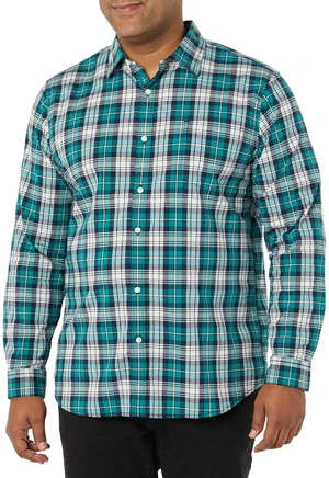Men's Long-Sleeve Slim-Fit Stretch Poplin Shirt Shirt, Teal/White, Plaid, Large Men's Long-Sleeve Slim-Fit Stretch Poplin Shirt Shirt, Teal/White, Plaid, Large