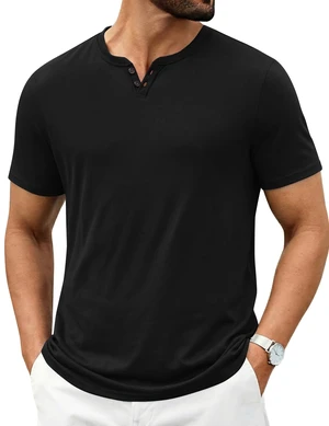 Black T Shirts for Men Button Neck Tee Shirts Casual Summer Basic Tee Shirt Black T Shirts for Men Button Neck Tee Shirts Casual Summer Basic Tee Shirt