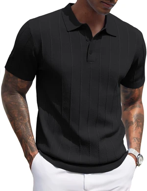 Mens Knit Polo Shirt Textured Polo Shirts Short Sleeve Banded Bottom Polo T Shirts Golf V Neck Polo Shirts Summer Clothing 2025 Black Mens Knit Polo Shirt Textured Polo Shirts Short Sleeve Banded Bottom Polo T Shirts Golf V Neck Polo Shirts Summer Clothing 2025 Black