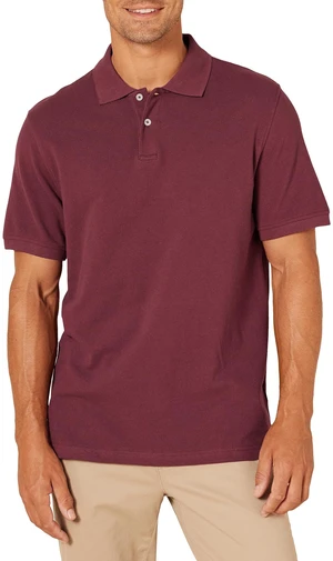 Men's Short Sleeve Slim-Fit Cotton Pique Polo Shirt, Breathable Collared, Burgundy, Medium Men's Short Sleeve Slim-Fit Cotton Pique Polo Shirt, Breathable Collared, Burgundy, Medium