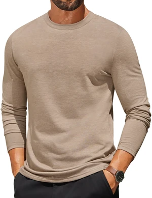 Mens Casual T Shirts Lightweight Long Sleeve Tee Shirt Crewneck Sweatshirt, Khaki Mens Casual T Shirts Lightweight Long Sleeve Tee Shirt Crewneck Sweatshirt, Khaki