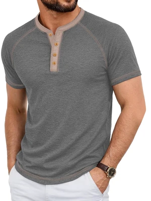 Men's Henley Shirts Short Sleeve Summer Breathable Casual Contrast Placket Raglan Mens Shirts Classic Vintage Button T Shirts Dark Gray Medium Men's Henley Shirts Short Sleeve Summer Breathable Casual Contrast Placket Raglan Mens Shirts Classic Vintage Button T Shirts Dark Gray Medium