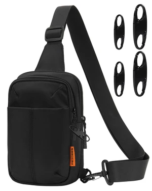 Sling Bag for Men Small Crossbody Bag Anti Theft Pack, Black | Mini Chest Bag, 2.7L Compact Size, Water-resist Nylon Fabric, 4 Carabiner Clips, Adjustable Reversible Strap, Multi-pocket Sling Bag for Men Small Crossbody Bag Anti Theft Pack, Black | Mini Chest Bag, 2.7L Compact Size, Water-resist Nylon Fabric, 4 Carabiner Clips, Adjustable Reversible Strap, Multi-pocket