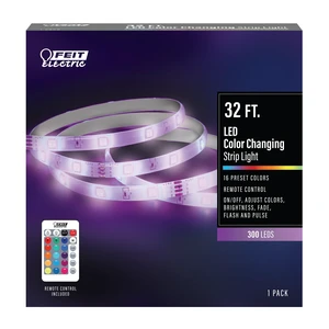 LED Strip Light - 32 ft Multicolor Tape Light with Remote | 150 LEDs, 24W Output, Cuttable Strip, Color Changing, Remote Control, Adhesive Backing, Indoor Use LED Strip Light - 32 ft Multicolor Tape Light with Remote | 150 LEDs, 24W Output, Cuttable Strip, Color Changing, Remote Control, Adhesive Backing, Indoor Use