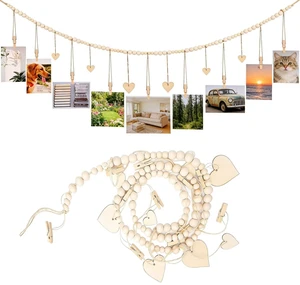 1 Pack Hanging Photo Display with Clips, Photo String with Clips, Boho Wall Decor Wooden Beads Garland with 9 Clips for Living Room, Bedroom, Dorm, Classroom (1Pack) 1 Pack Hanging Photo Display with Clips, Photo String with Clips, Boho Wall Decor Wooden Beads Garland with 9 Clips for Living Room, Bedroom, Dorm, Classroom (1Pack)