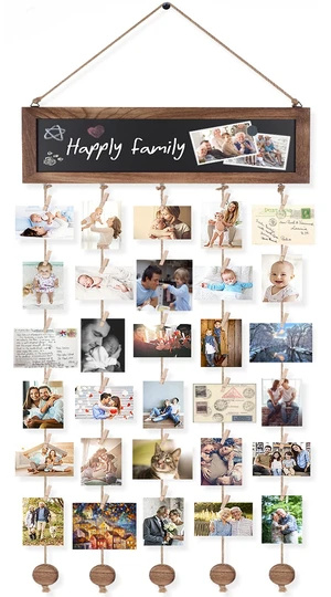 Picture Frames Collage Photo Hanging Display with Chalkboard | Rustic Wood Polaroid Board with 30 Clips, Multi Photo Hanging Display, Carbonized Black Finish, Easy Wall Mount Picture Frames Collage Photo Hanging Display with Chalkboard | Rustic Wood Polaroid Board with 30 Clips, Multi Photo Hanging Display, Carbonized Black Finish, Easy Wall Mount